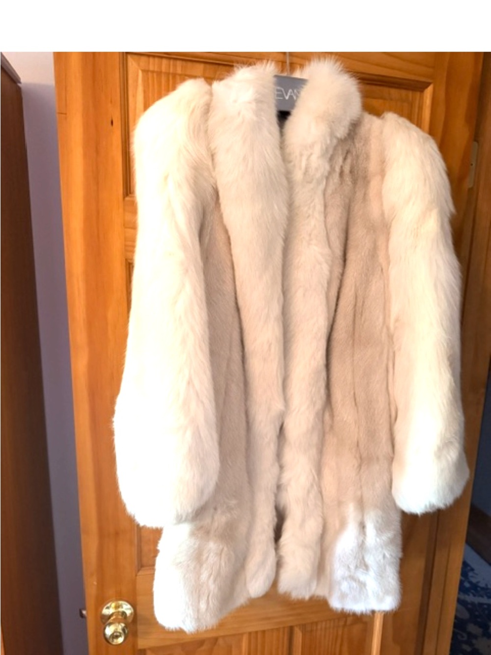 Vintage from 1984 Evans White Mink and White Fox sleeves Stroller coat. Pristine